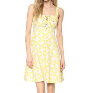 Diane von Furstenberg Yellow White Dvf Luxe Lace Up Cotton Henna Diamonds Print